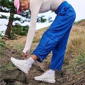 Free People Wide Leg Cargo Pants in Bright Blue